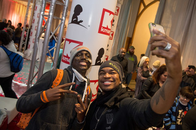 Patient Armond takes a selfie with NE-YO as they join St. Jude Children's Research Hospital and top partner, Kmart, in celebrating $100 million in lifetime donations.