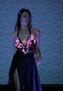 Among the hottest designer fashions CES 2017 attendees will see live on the runway at FashionWare include this design from Maria Ortiz.  The dress is a combination of 3D printed design and laser cuts featuring LED lights.  FashionWare: Friday, January 6, LIDT Stage, 10 AM, Noon, and 2:30 PM.
