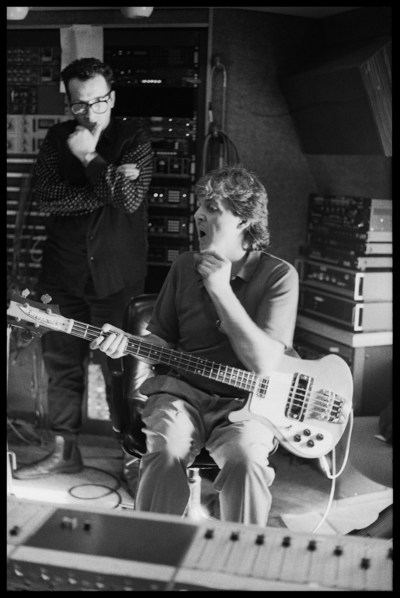 Paul McCartney and Elvis Costello, 'Flowers In The Dirt' recording sessions, 1988. Photo credit: 1988 (C) Paul McCartney / Photo by Linda McCartney.