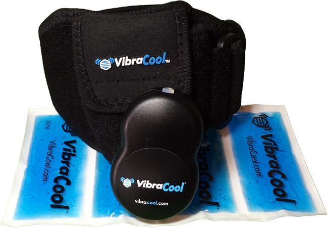 VibraCool(R)'s small and compact design includes specially created ice packs and a neoprene compression strap to hold your VibraCool? in place during activity!