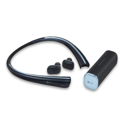 LG TONE Free (model HBS-F110) is LG's first wireless stereo product to come with wireless earbuds that charge whenever they are stored inside the neckband, making them easy to charge and carry.