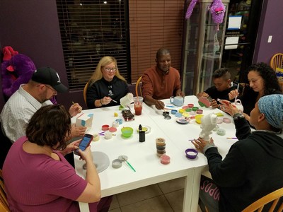Veterans and their guests enjoy connecting over the Wounded Warrior Project hosted ceramic class.