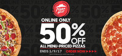 Pizza Hut offers 50 percent off all online and mobile menu-priced pizza orders Jan. 2 - 9, helping pizza lovers everywhere beat holiday bank account blues.