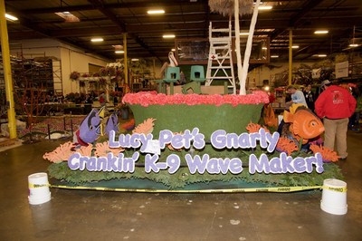 Lucy Pet's Gnarly Crankin' K9 Wave Maker 2017 Tournament of Roses Parade float under construction at the Fiesta Float barn in Irwindale, Calif. The 126-foot-long, 148,250 lbs. float set the Guinness World Record for the longest and heaviest float in history. The float will also feature surfing dogs who will ride the wild waves throughout the Tournament of Roses Parade on Jan. 2 in Pasadena, Calif.