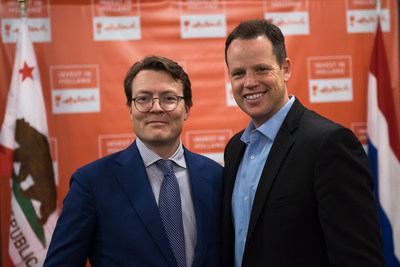 The Netherlands HRH Prince Constantijn van Oranje (left) and Scott Roth, CEO of Jama Software, Portland Oregon, are pictured at an investment dinner on Jan. 10, 2017 at the Silicon Valley Capital Club. The dinner was organized by the Netherlands Foreign Investment Agency (NFIA) as part of an economic mission to California led by Netherlands Minister for Economic Affairs Henk Kamp.