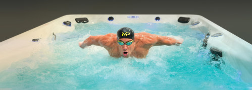 Michael Phelps swims in a Michael Phelps Signature Swim Spa by Master Spas
