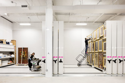 A museum client's unit at UOVO's flagship facility with high density painting storage and a photography wall. Credit: Nicholas Calcott.