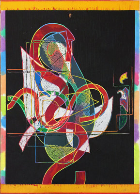 Frank Stella, "Pergusa Three," 1983, Relief, woodcut on white TGL, handmade, hand-colored paper, 66" x 52", Edition of 30 - on view at Booth 307, Art Palm Springs, Jonathan Novak Contemporary Art