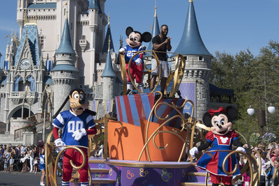 NFL Super Bowl star running back James White starred in a milestone Disney moment Monday, Feb. 6, 2017, - "going to Disney World" in a celebration parade down Main Street, U.S.A. at Magic Kingdom Park in Lake Buena Vista, Fla. White, who helped rally his team to a dramatic 34-28 overtime win over Atlanta in Super Bowl LI, continues a Disney tradition dating to 1987. (Disney)