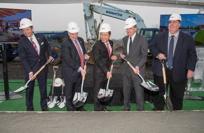 ENGLEWOOD CLIFFS, N.J. Feb. 7, 2017 - Breaking ground for the new LG North American Headquarters are (l-r) Mario Kranjac, Englewood Cliffs Mayor; James Tedesco III, Bergen County Executive; William Cho, CEO of LG Electronics North America; Laurance Rockefeller, President American Conservation Association; and Rick Sabato, President Bergen County Building and Construction Trades Council