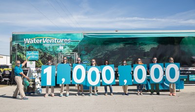 Zephyrhills(R) Brand 100% Natural Spring Water and WaterVentures Florida's Mobile Learning Lab celebrate at the Florida State Fair on February 9 that WaterVentures has reached a milestone of educating over one million Floridians on water conservation. Funding from Zephyrhills(R) Brand has enabled WaterVentures to complete 449 school visits, 80 community events and 120 summer programs, empowering Floridians to make environmentally conscious decisions. Photo Credit: Sean Woods/PicsAndFlixs.com.