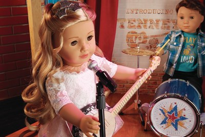 American Girl's newest contemporary character, Tenney Grant, with her bandmate and American Girl's first-ever boy character, Logan Everett.