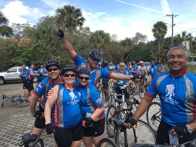 Veterans pose together at the start of Soldier Ride in Tampa, Florida.