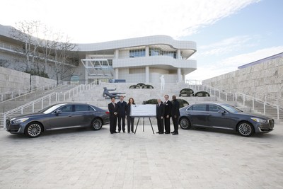 From left, Harry Han, Chief Executive Coordinator, Genesis Motor America, Timothy Potts, Director, J. Paul Getty Museum, Maria Hummer-Tuttle, Chairman of the Board of Trustees, J. Paul Getty Trust, Jim Cuno, President and CEO, J. Paul Getty Trust, Jerry Flannery, President and CEO, Genesis Motor America and Irving Raphael, General Manager, Genesis USA accept an arts education grant from Genesis Motor America at the J. Paul Getty Museum on Tuesday, February 14, 2017, in Los Angeles, California. (Photo by Ryan Miller/Capture Imaging)