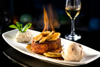 Hot "Bananas Foster" Butter Cake with Butter Pecan Ice Cream