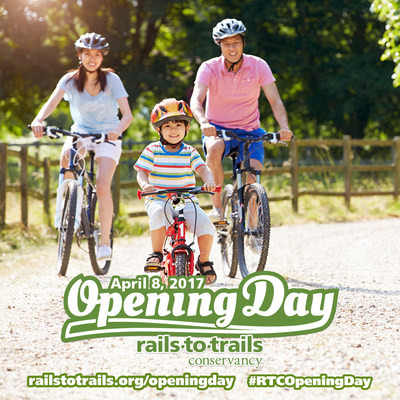 Rails-to-Trails Conservancy's fifth annual Opening Day for Trails will take place on Saturday, April 8, 2017. Thousands of people from across the nation will kick off the spring trail season by hitting their favorite trails for a walk, run, ride or special event. Find an event or pledge to get out on the trail on Opening Day at railstotrails.org/openingday.