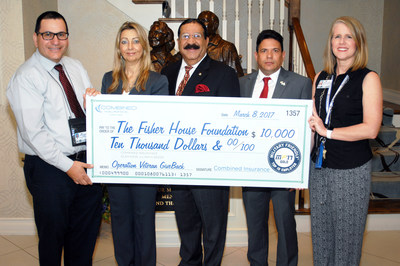 (L to R): John Mendez, Chief, Social Work and Chaplain Services at VA Miami Fisher House, Monica Vazquez, Market Director at Combined Insurance, Miguel Cruz, Regional Director at Combined Insurance, Reineldo Urgelles, Market Director at Combined Insurance, and Carolyn Soucy, Fisher House Manager, pictured with the $10,000 donation to the Miami Fisher House.