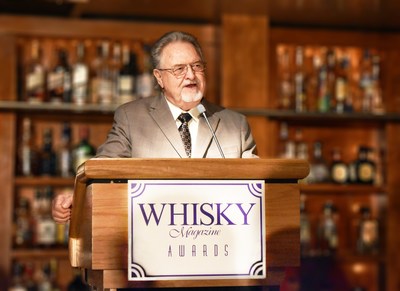 Michter's Willie Pratt delivers his Hall of Fame acceptance speech at the Whisky Magazine Awards.