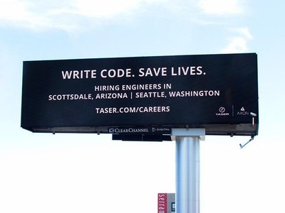Axon placed billboards along Route 101, 880 and 280 in between San Jose and San Francisco as part of their "Write Code. Save Lives." campaign.