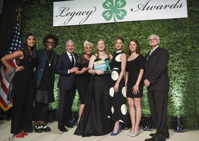 Amelia Day is named 2017 National 4-H Youth in Action Award winner, during the 8th annual National 4-H Council Legacy Awards and joined on stage with, from left, 2016 National 4-H Youth in Action Award winner Ru Ekanayake; chef and multimedia host Lazarus Lynch; Javier Palomarez, President & CEO of the U.S. Hispanic Chamber of Commerce; chef, author and TV personality Anne Burrell; Day; Grammy Award winning singer and songwriter and National 4-H Spokesperson Jennifer Nettles; actress and producer Aubrey Plaza; and Dr. Faustino Bernadett, president of IPA Healthcare.