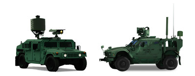 An example of SRC's Silent Archer system in a mobile expeditionary configuration, utilizing a HMMWV (left) and an M-ATV (right).