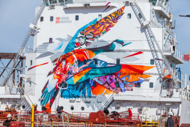The recently unveiled The Sea Keeper mural painted on CSL’s Trillium Class bulk carrier, CSL St-Laurent. (CNW Group/The CSL Group Inc.)