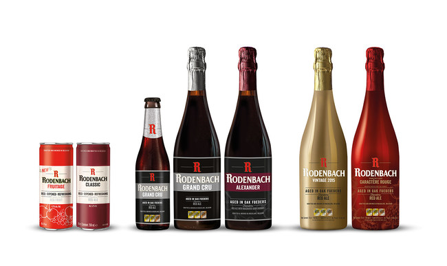 The all-new RODENBACH portfolio of beers: Rodenbach Fruitage, Rodenbach Classic, Rodenbach Grand Cru, Rodenbach Grand Cru (large format), Rodenbach Alexander, Rodenbach Vintage and Rodenbach Caractere Rouge