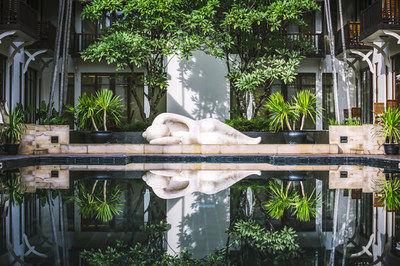 The royal Khmer Villa-inspired salt water pool at the newly renovated Anantara Angkor Resort provides a refreshing break after touring the majestic temples in the area.