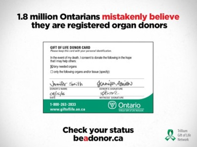 1.8 Million Ontarians Mistakenly Believe They are Registered Organ Donors