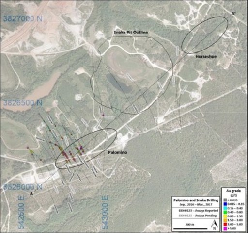 Figure 1 – Plan view of Palomino and Snake drilling, Haile Gold Mine (CNW Group/OceanaGold Corporation)