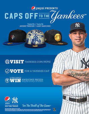 New York Yankees catcher Gary Sanchez inspires custom images designed by Bronx artist Andre Trenier for PepsiCo's "Caps off to the Yankees" program with New Era.
