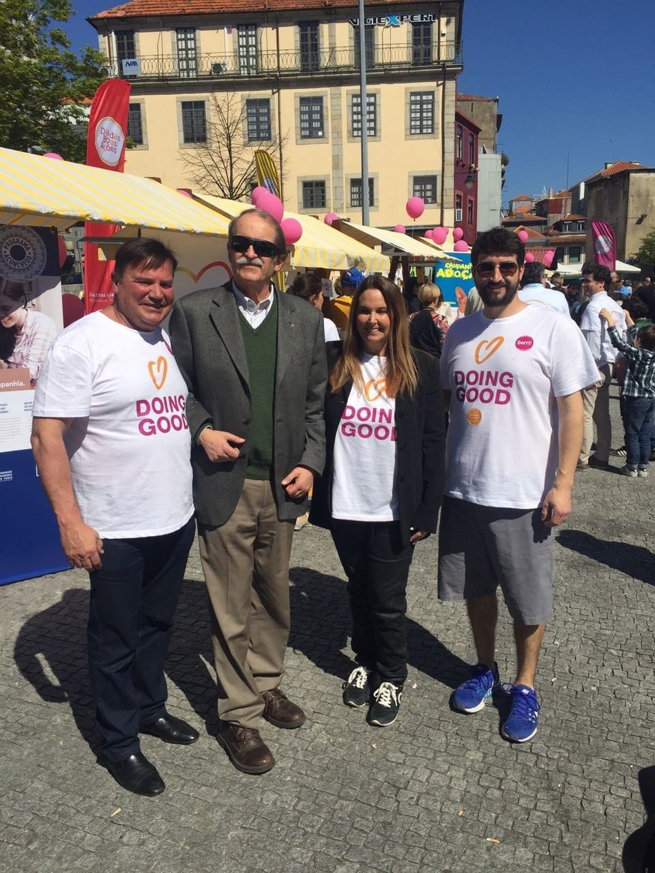 At Good Deeds Day 2017 in Porto, Portugal David Arison, businesswomen and philanthropist Shari Arison, H.R.H. Duarte Pio, the Duke of Braganza and Rafi Elul, Chairman of Good Spirit NGO (R to L) participated in a day of family activities including concerts, live painting, and yoga classes as well as an NGO fair showcasing the work of more than 30 nonprofits.