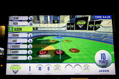 View of the game screen using Toptracer technology at Topgolf Crush