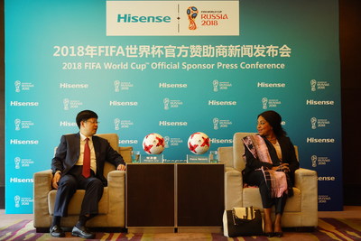 President Liu Hongxin of Hisense and FIFA Secretary General Fatma Samoura at the Official Announcement.