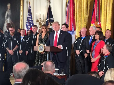 "You've risked all that you have, all that you possess to keep our people safe and our democracy secure, and we're going to keep it going for a long time in your honor," President Donald Trump said while addressing veterans at the White House today for Soldier Ride. "You've earned our freedom with your sweat and your blood and your incredible sacrifice. We salute you. We salute your service."