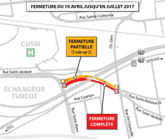 Projet Turcot à Montréal - MODIFICATION - Entraves sur la rue Saint-Jacques à compter du 10 avril 2017