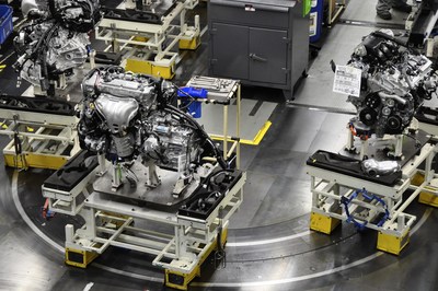 Engines move along the engine sub-assembly line at Toyota Motor Manufacturing, Kentucky, Inc. (TMMK) in Georgetown. Toyota’s record $1.33 billion investment for the Reborn project will give the 30-year old plant a major overhaul. (PRNewsfoto/Toyota Motor North America)