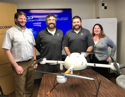 From left to right: ¬Chuck Dorgan, Microdrones Sales Director for North America; William Poche, NEI Owner and Vice President of Sales; Chad Hicks, NEI Imaging Solutions Team Lead; and Angie Swirski, NEI MGIS Sales Manager.