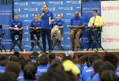 BBVA Compass Director of Corporate Responsibility and Reputation Reymundo Ocañas told the students during the April 6 event at McAllen's Victor Fields Elementary School he was a proud alumni of their school. (NOTE TO USER: User expressly acknowledges and agrees that, by downloading and/or using this Photograph, user is consenting to the terms and conditions of the  Getty Images License Agreement. Mandatory Copyright Notice: Copyright 2017 NBAE (Photo by Nathan Lambrecht/NBAE via Getty Images)