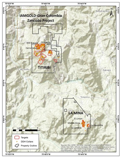 Fig. 1  La Mina and Titiribi Project Location Map. (CNW Group/GoldMining Inc.)