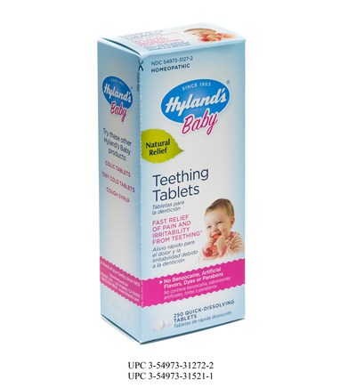 Hyland's Baby Teething Tablets UPC 3-54973-31272-2, UPC 3-54973-31521-1