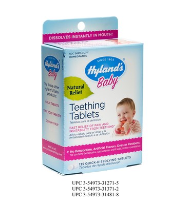 Hyland's Baby Teething Tablets UPC 3-54973-31271-5, UPC 3-54973-31371-2, UPC 3-54973-31481-8