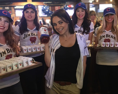 Jim Beam® Bourbon brought Mila Kunis to The Cubby Bear and other iconic Wrigleyville bars on Saturday April 15, 2017 to surprise fans with a toast to the season and a preview of the new limited edition Jim Beam® “Game 7 Batch,” a hand selected batch of bourbon that completed its 4 years of barrel maturation the history making date of the Cubs’ Game 7 World Championship game last fall.