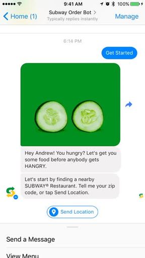 Subway® restaurants released a bot for Facebook Messenger today that expanded the brand’s mobile order platform.