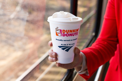 Amtrak partners with Dunkin' Donuts coffee on the Acela Express NEC service.