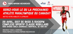 /R E P R I S E -- PARALYMPIENS RECHERCHÉS sera à Montréal le 29 avril pour découvrir la future génération de potentiels athlètes paralympiques/