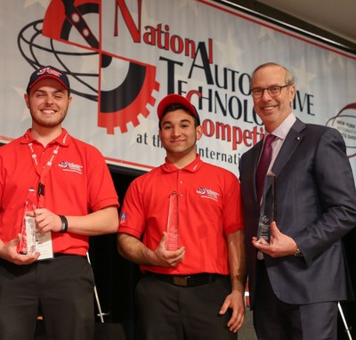 National Automotive Technology Competition winners John DeLuca and Evan Wagner and GNYADA President Mark Schienberg