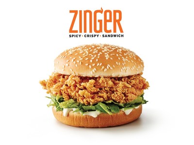 The KFC Zinger is a 100 percent chicken breast filet, double hand-breaded and fried to a golden brown by trained cooks in every KFC kitchen, and served with lettuce and Colonel’s mayonnaise on a toasted sesame seed bun.
