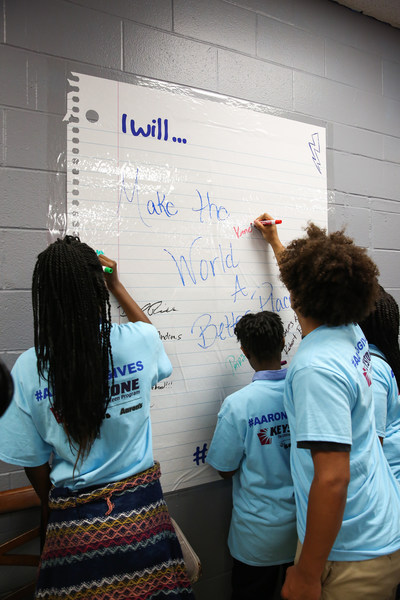 Keystone teen members of the U.S. Bank Boys & Girls Club of Cincinnati were surprised on Wednesday when associates from Aaron's, Inc., a leading omnichannel provider of lease-purchase solutions, and its divisions Aaron's and Progressive Leasing, unveiled a newly renovated Keystone Teen Center. As part of Aaron's three-year, $5 million national partnership with Keystone, Aaron’s associates have remodeled 20 Keystone Teen Centers across the U.S.