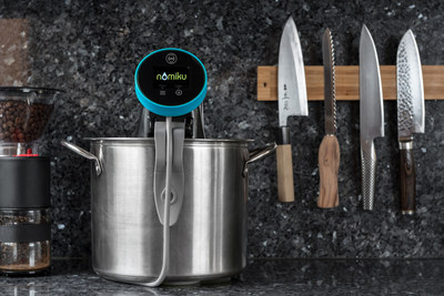 The Nomiku Sous Chef immersion circulator, our 3rd generation Nomiku, is equipped with RFID technology that recognizes each meal. Every time you tap a bag of food's tag to the Nomiku it pulls the information about the food from the cloud and starts cooking. The RFID chip in the meal label tells the Nomiku Sous Chef immersion circulator what is cooking, the precise cook temperature to have it ready in approximately 30 minutes, and when you’re running low on meals in your freezer.